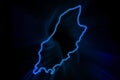 Glowing Map of Isle of Man, modern blue outline map