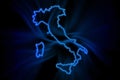 Glowing Map of Italy, modern blue outline map