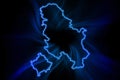 Glowing Map of Serbia Kosovo, modern blue outline map