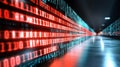 A glowing matrix of binary digits flowing vertically down the screen, with lines of code Royalty Free Stock Photo