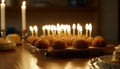 The glowing menorah illuminated the sweet chocolate dessert indoors generated by AI