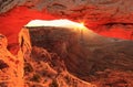 Glowing Mesa Arch at sunrise, Canyonlands National Park, Utah, U