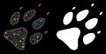 Glowing Mesh Carcass Wolf Footprint Icon with Flash Spots Royalty Free Stock Photo