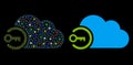 Glowing Mesh 2D Cloud Login Icon with Flash Spots