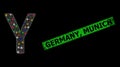 Grunge Germany, Munich Stamp Seal with Mesh Upsilon Greek Letter Glare Icon with Multicolored Glare Spots