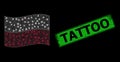 Grunge Tattoo Seal and Bright Web Net Waving Poland Flag with Glare Spots