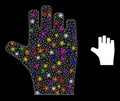 Glossy Network Voting Hand Icon with Constellation Colorful Lightspots