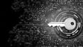 Futuristic digital key for cybersecurity access , World Password Day, black and white Royalty Free Stock Photo