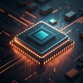 Glowing microchip cpu processor circuit board futuristic technology digital data Royalty Free Stock Photo