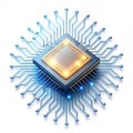 Glowing microchip with floating digital data flow