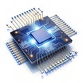 Glowing microchip with floating digital data flow