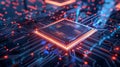 Glowing microchip with red and blue circuitry Royalty Free Stock Photo