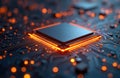 Glowing microprocessor chip circuit board detail. Digital technology, computing, data processing concept. CPU, central processor Royalty Free Stock Photo