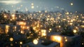 A glowing model of modular housing units hovering over a city promoting flexibility and adaptability in urban living