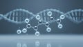 Glowing molecular structure floats in front of dna helix symbolizing future biotech research and precision medicine in a Royalty Free Stock Photo