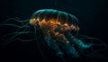 Glowing moon jellyfish levitate in dark water generative AI Royalty Free Stock Photo