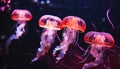 Glowing moon jellyfish swim in a beautiful underwater circle generated by AI Royalty Free Stock Photo