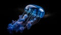 Glowing moon jellyfish swimming in deep, dark underwater beauty generated by AI Royalty Free Stock Photo