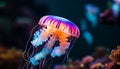 The glowing moon jellyfish swims gracefully in the deep sea generated by AI Royalty Free Stock Photo