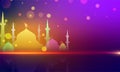 Glowing mosque in colorful lights in shiny purple.