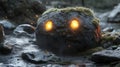 Glowing Moss Covered Rock Creature in Dark Forest Royalty Free Stock Photo