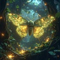 Glowing Moth in Forest Environment Nature Royalty Free Stock Photo