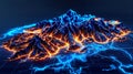 Glowing Mountain Terrain Data Visualization terrain model Royalty Free Stock Photo