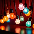 Glowing multicolored lightbulbs indicating diversity and creative ideas