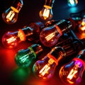 Glowing multicolored lightbulbs indicating diversity and creative ideas