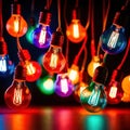 Glowing multicolored lightbulbs indicating diversity and creative ideas