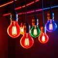 Glowing multicolored lightbulbs indicating diversity and creative ideas