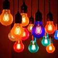 Glowing multicolored lightbulbs indicating diversity and creative ideas