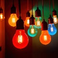 Glowing multicolored lightbulbs indicating diversity and creative ideas