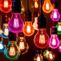 Glowing multicolored lightbulbs indicating diversity and creative ideas