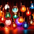 Glowing multicolored lightbulbs indicating diversity and creative ideas