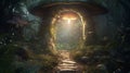 a glowing mushroom around Archway in an enchanted fairy forest landscape Royalty Free Stock Photo