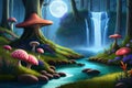 Glowing Mushroom Oasis: Magical Moonlit Forest Clearing with Generative AI