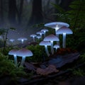 Glowing Mushrooms in Dark Forest Environment Royalty Free Stock Photo