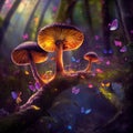 Glowing mushrooms in a magical forest