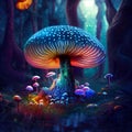 Glowing mushrooms in a magical forest