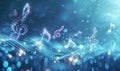 Glowing music sheets notes on beautiful lights bokeh background Royalty Free Stock Photo