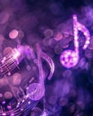 Glowing music sheets notes on beautiful lights bokeh background