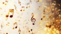 Glowing music sheets notes on beautiful lights bokeh background Royalty Free Stock Photo