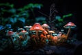 Glowing Mystic Mushrooms Growing in the Dark. Perfect for Posters and Wallpapers.