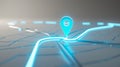 Glowing navigation pin on abstract map background