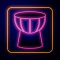 Glowing neon African darbuka drum icon isolated on black background. Musical instrument. Vector Royalty Free Stock Photo