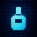 Glowing neon Aftershave icon isolated on brick wall background. Cologne spray icon. Male perfume bottle. Vector Royalty Free Stock Photo