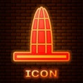 Glowing neon Agbar tower icon isolated on brick wall background. Barcelona, Spain. Vector