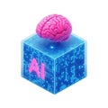 Abstract ai brain symbol on futuristic digital cube Royalty Free Stock Photo