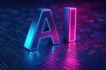 Glowing Neon AI Text and Circuit Board Background with Blue and Pink Lighting artificial intelligence Royalty Free Stock Photo